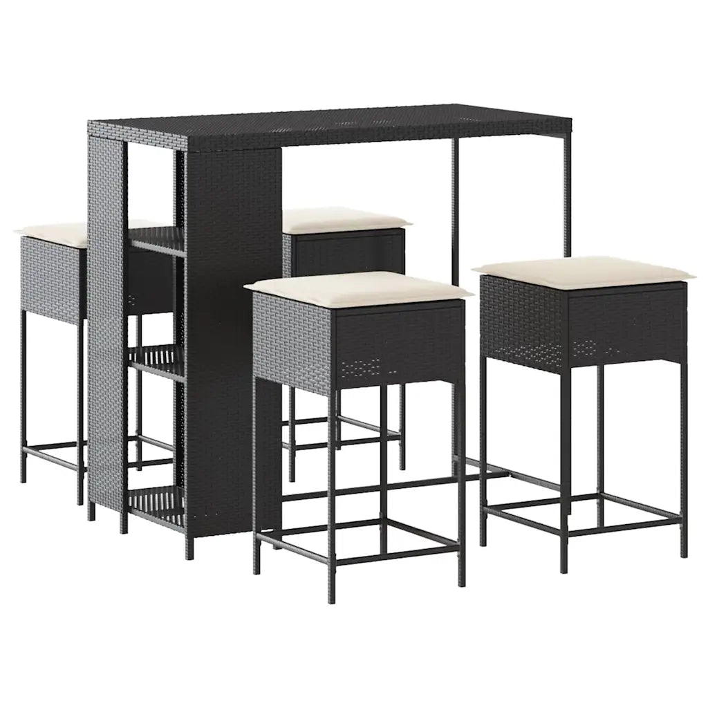 Set Bar da Giardino 5 pz | Set Salotto da Giardino con Cuscini in Polyrattan Nero