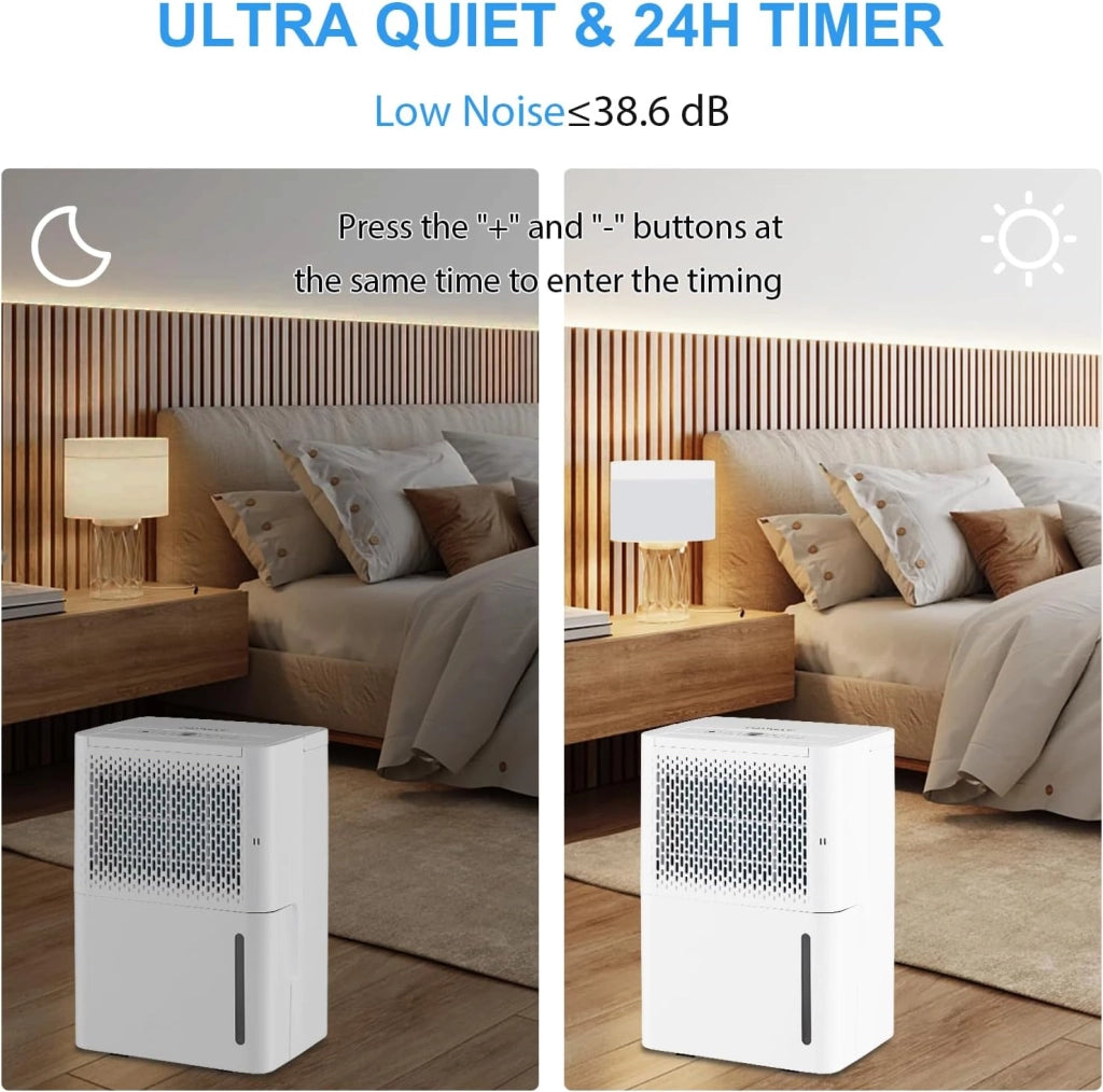Deumidificatore 12L/24H, Deumidificatore Elettrico Mobile a 3 Modalità, con Timer 24 Ore, Spegnimento Automatico, Sbrinamento, Display LED, per Appartamenti, Cantine
