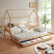 Letto a Casetta per Cameretta Aarghonmaa in Legno di Pino con Letto Estraibile e 2 Cassetti 90x200 cm - Naturale [en.casa]