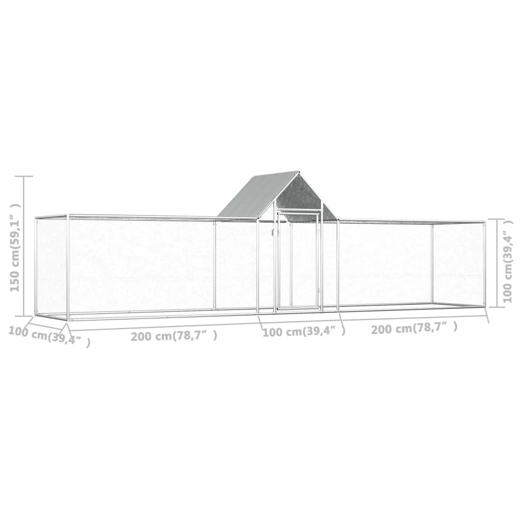 Pollaio 5 x 1 x 1,5 m in acciaio zincato con tetto impermeabile 02_0001717