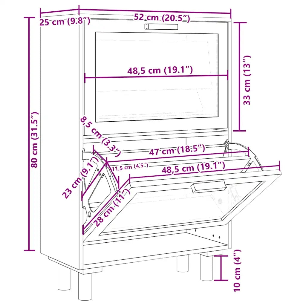 Scarpiera-Scaffale per scarpe Nero 52x25x80cm Legno Multistrato e Rattan Naturale