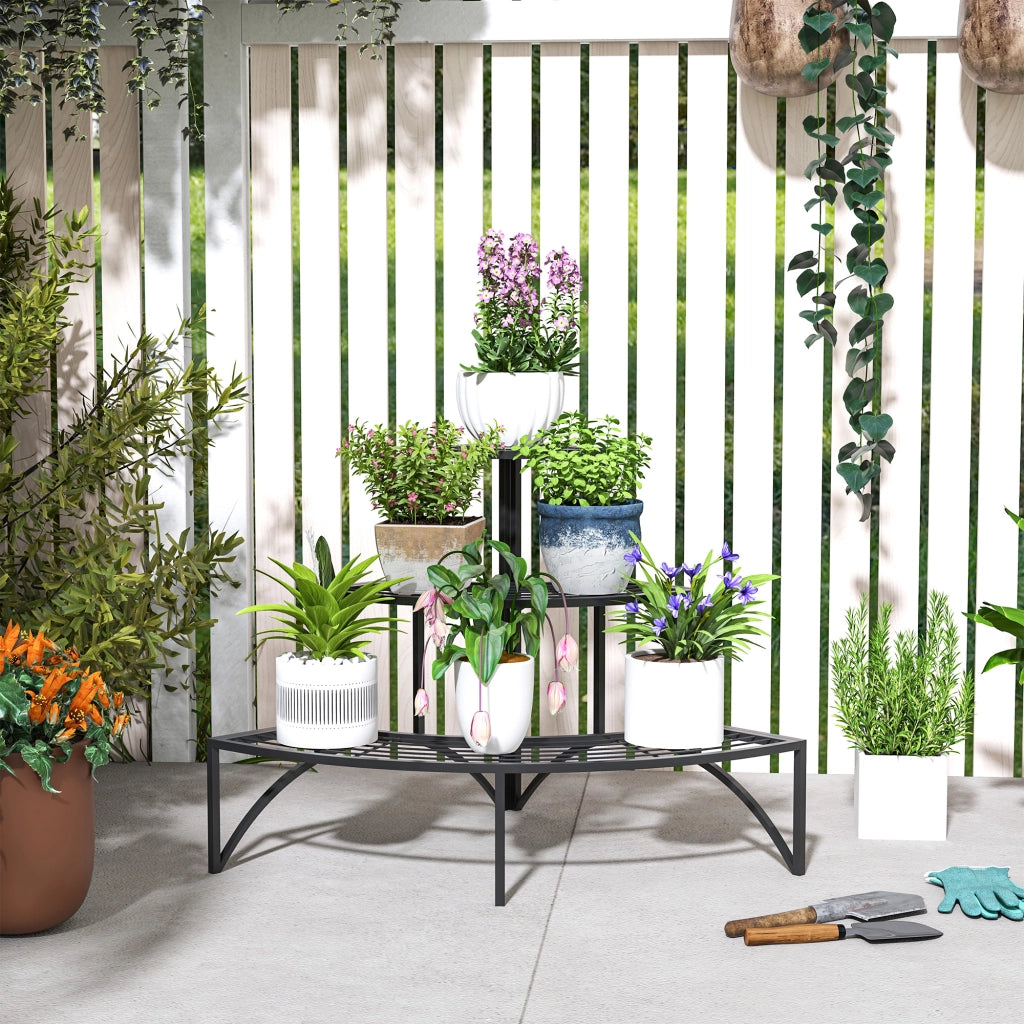 Portapiante angolare a 3 livelli in metallo nero, 87 x 60 x 60 cm, per interno ed esterno