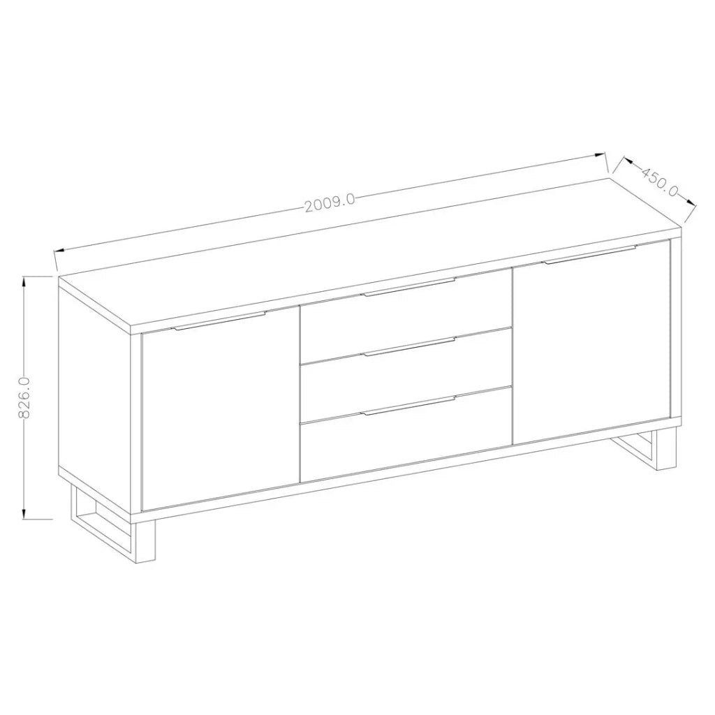 Buffet 2 porte 3 cassetti MILO – Rovere chiaro e nero – Stile industriale robusto