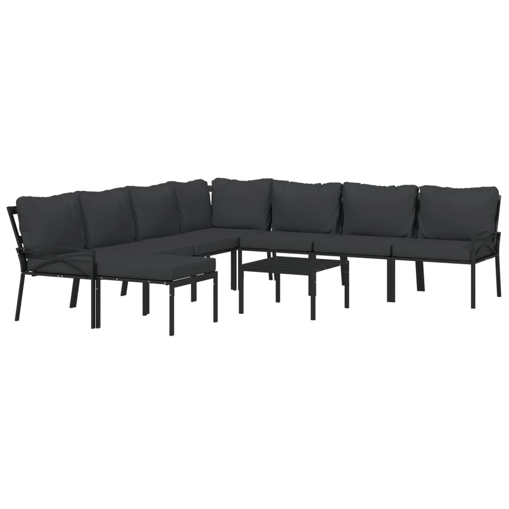 Set di mobili da giardino per esterni da 9 pezzi con cuscini grigio acciaio 02_0017978