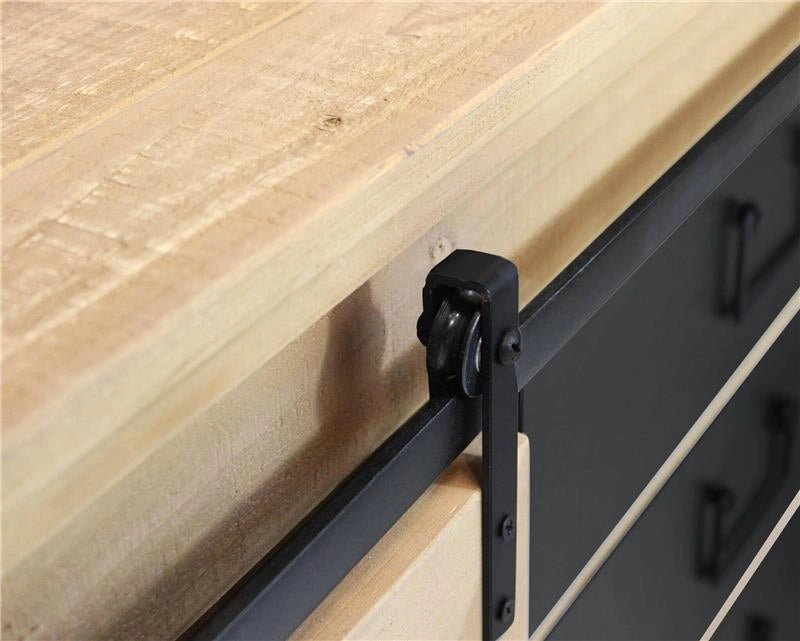 MOBILE CORDELL CON VETRINA A SCORRIMENTO E 6 CASSETTI ANTRACITE E LEGNO OKX
