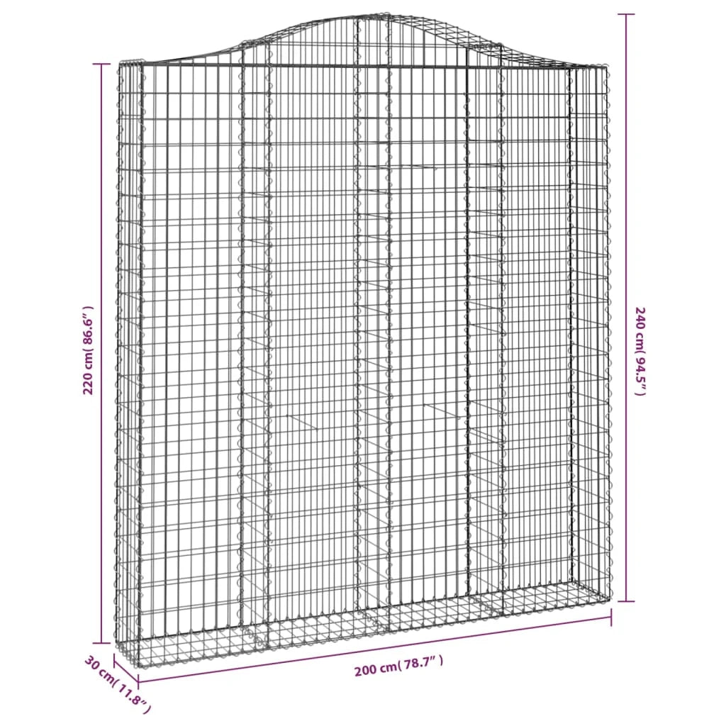 Cesto gabbione recinzione a gabbia muro di contenimento ad arco 200 x 30 x 220/240 cm ferro zincato argento 02_0040007