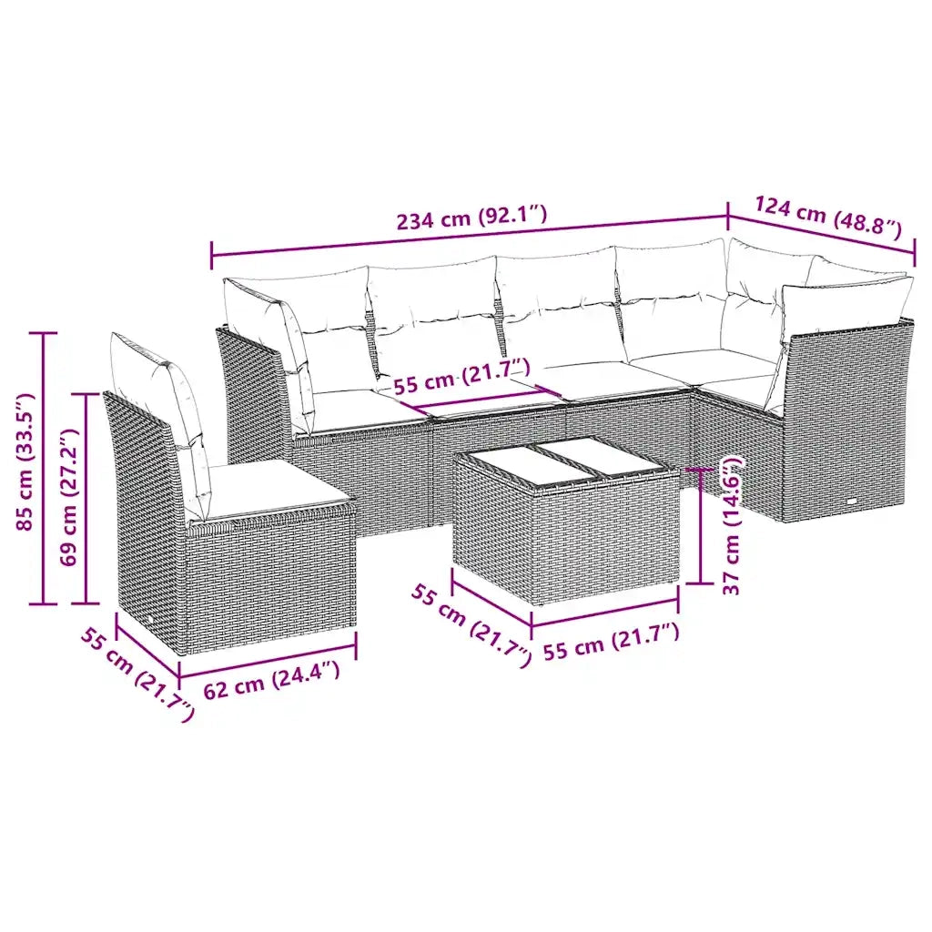 Set Divani da Giardino con Cuscini 7pz Nero Polyrattan 3249545