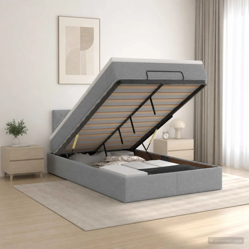 Letto ottomano con materasso Grigio Chiaro 120 x 190 cm Tessuto 3456392