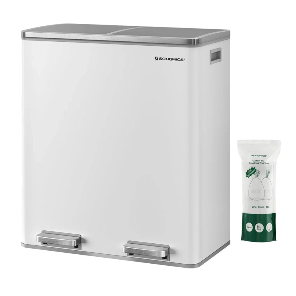 Pattumiera a 2 pedali con doppio scomparto 2 x 30 litri acciaio inox anti-impronta secchio interno in plastica con manico 12_0007159