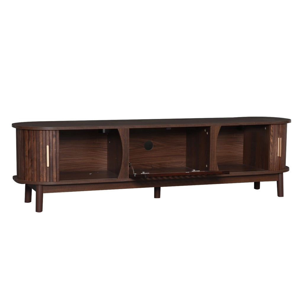 OKWISH Mobile TV con 2 Ante Scorrevoli, 1 Anta a Ribalta, 3 Vani, per Soggiorno, MDF, Marrone, 165 x 39.5 x 46 cm
