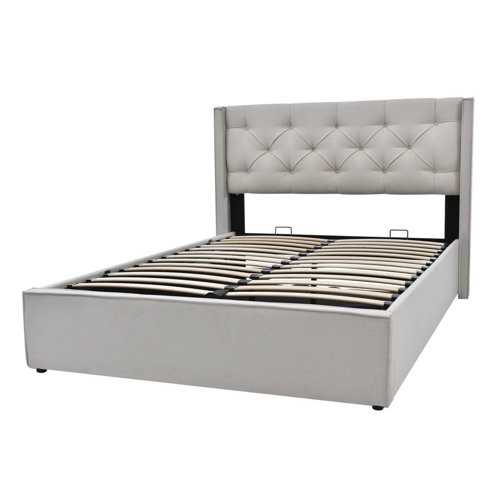 Letti contenitori 160x200 cm; contenitore sollevabile; cotone; grigio chiaro (Senza materasso)