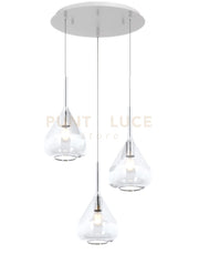 SOSPENSIONE BIANCO 3 LUCI TONDA VETRI TRASPARENTE 1177BI-S3 T-TR