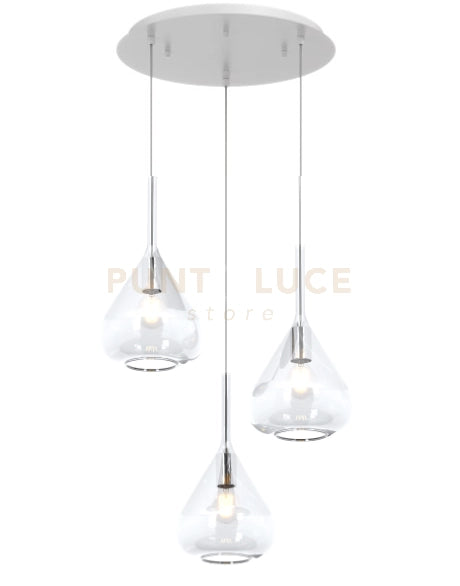 SOSPENSIONE BIANCO 3 LUCI TONDA VETRI TRASPARENTE 1177BI-S3 T-TR
