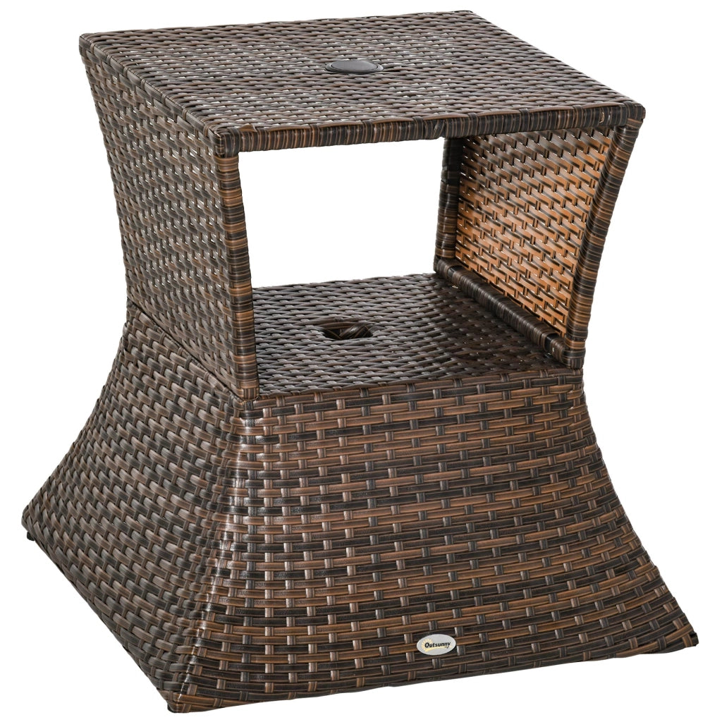 Tavolino da Giardino con Base Ombrellone in Polyrattan ¨C MINIMAL ¨C Marrone 54x54x55 cm