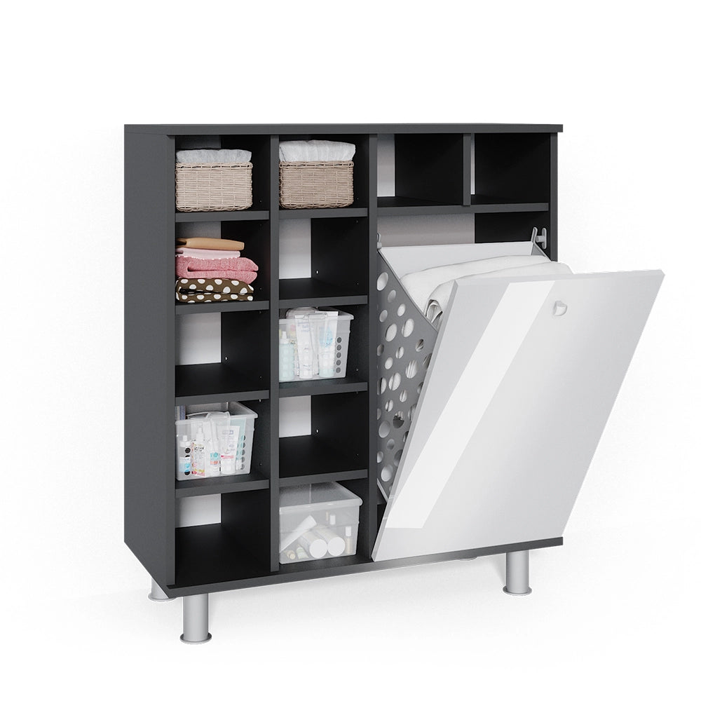 Armadietto da bagno con portabiancheria Fynn Bianco lucido 78.4 x 91.6 cm Vicco