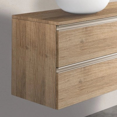 Mobile bagno sospeso 80 cm rovere miele con top e specchio tondo Master