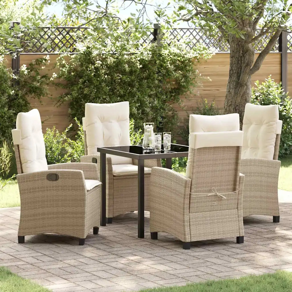Set da Pranzo per Giardino con cuscino 5 pcs Beige polyrattan