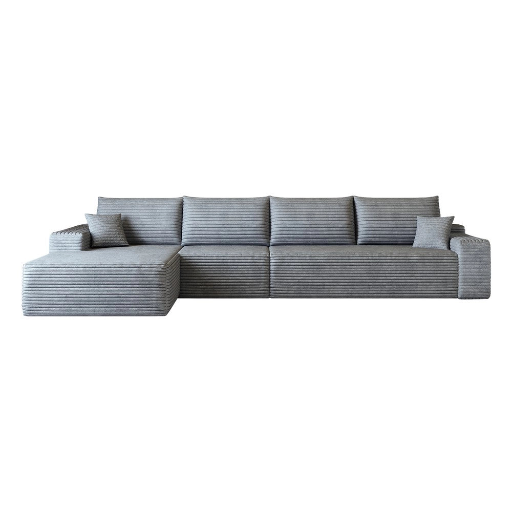 Divano angolare con Chaise Longue ¨C Minimal ¨C grigio velluto 340cm imbottito