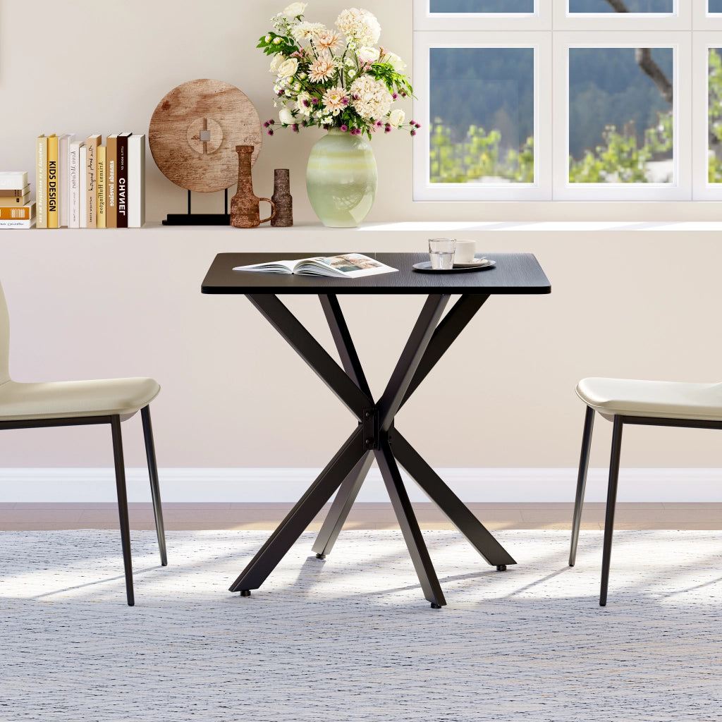 Scrivania lineare con struttura a X in ferro e truciolare, piedini regolabili per home office e cucina, nero, 80 × 80 × 75 cm