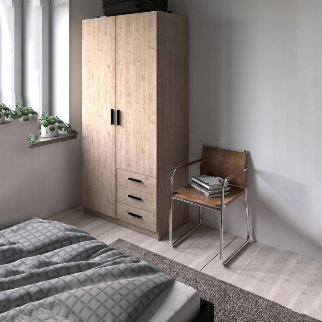 Guardaroba 2 ante Sultani, Mobile camera da letto, Cabina armadio portabiti, Armadio appendiabiti, 99x50 h200 cm, Rovere