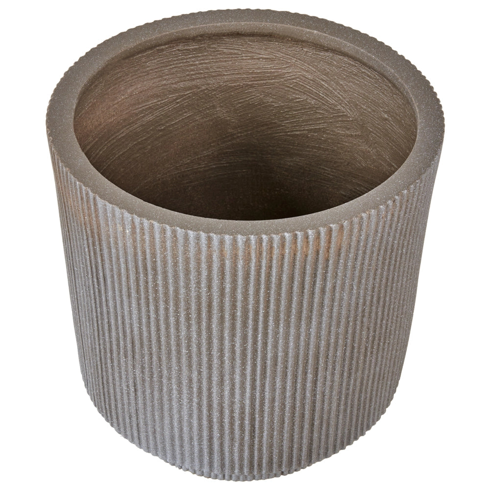 Vaso in argilla Taupe Fibra Vaso per piante da giardino 37 x 37 x 37 cm Foro di drenaggio Finitura verticale a coste Giardino esterno Patio