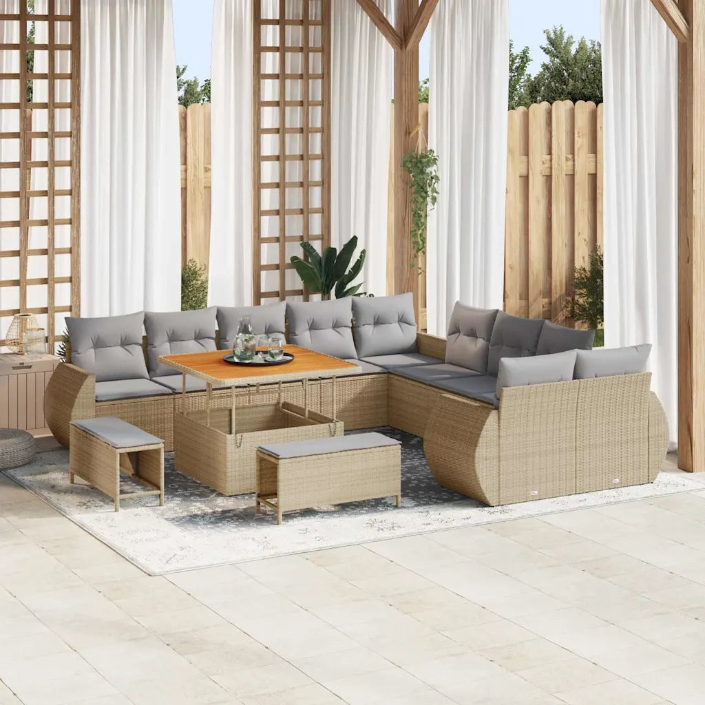 Set Divano da Giardino 13 pcs Beige polyrattan
