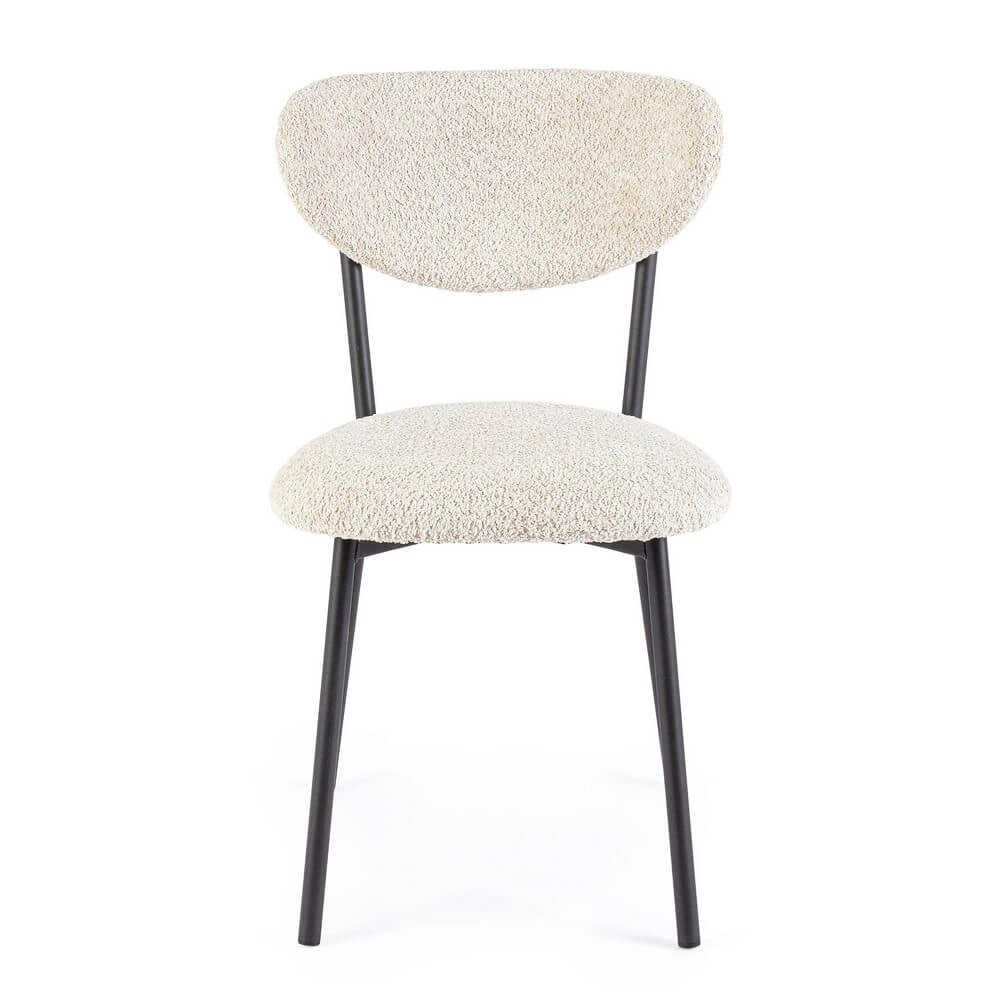 Set di 2 Sedie Imbottite in Tessuto Bouclé con Gambe in Acciaio - BEATRICE