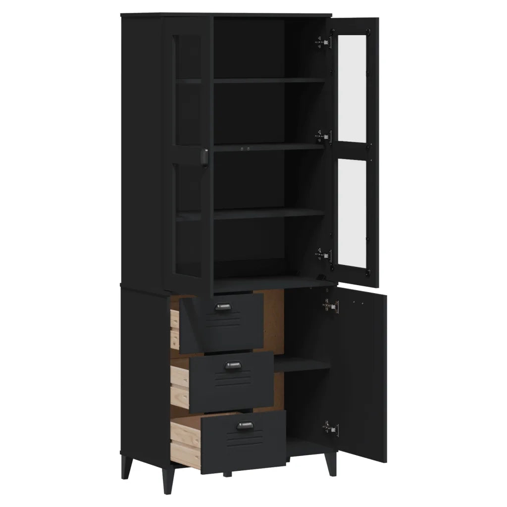Credenza VIKEN Nera 80x40x190 cm in Legno Massello di Pino 3207145