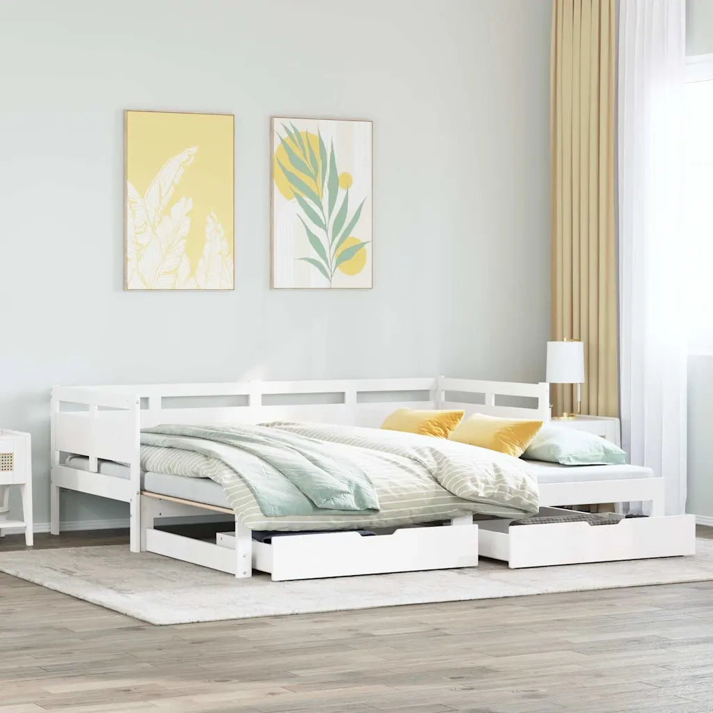 Letto Estraibile con Cassetti senza Materasso Bianco 90x190 cm