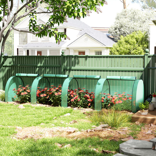 Serra a Tunnel 395x100x80 cm con 4 Porte in Acciaio e Plastica Impermeabile Anti UV Verde