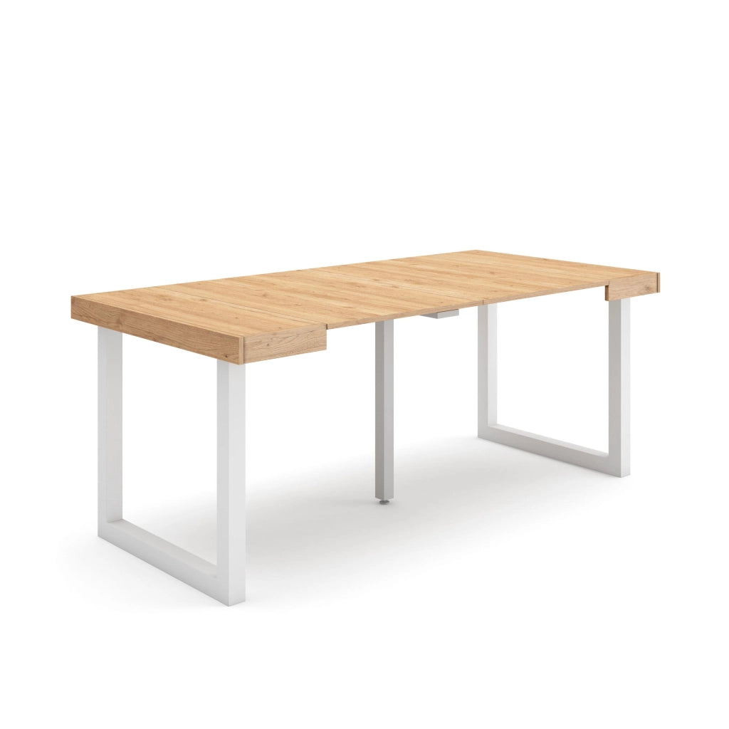 Consolle allungabile, 58 fino 180x90x73cm, Per 8 persone, Gambe in legno, colore Rovere RF2695