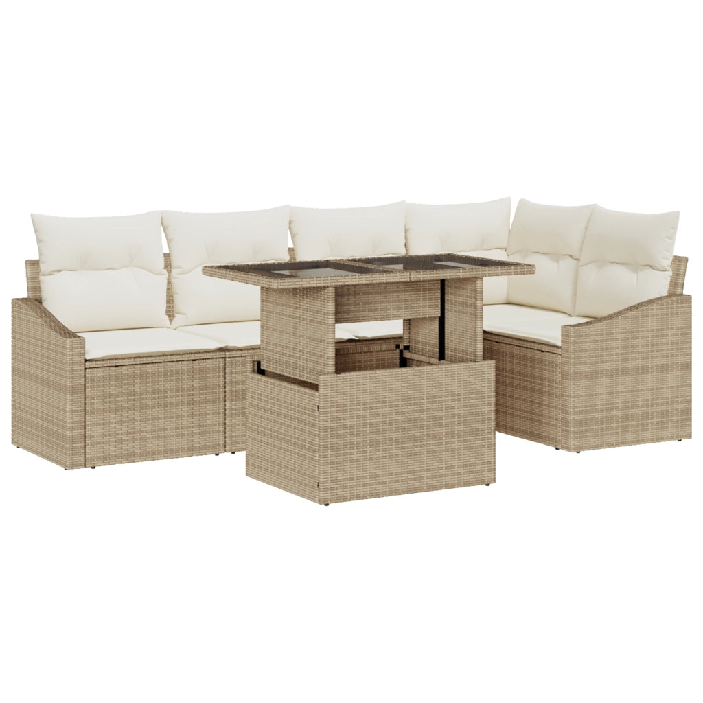 Set da giardino in rattan sintetico 6 pezzi con cuscini beige