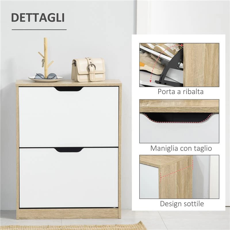 SCARPIERA SALVASPAZIO SLIM A 2 CASSETTI PER 8 PAIA DI SCARPE 62.5X26X81 CM LEGNO E BIANCO