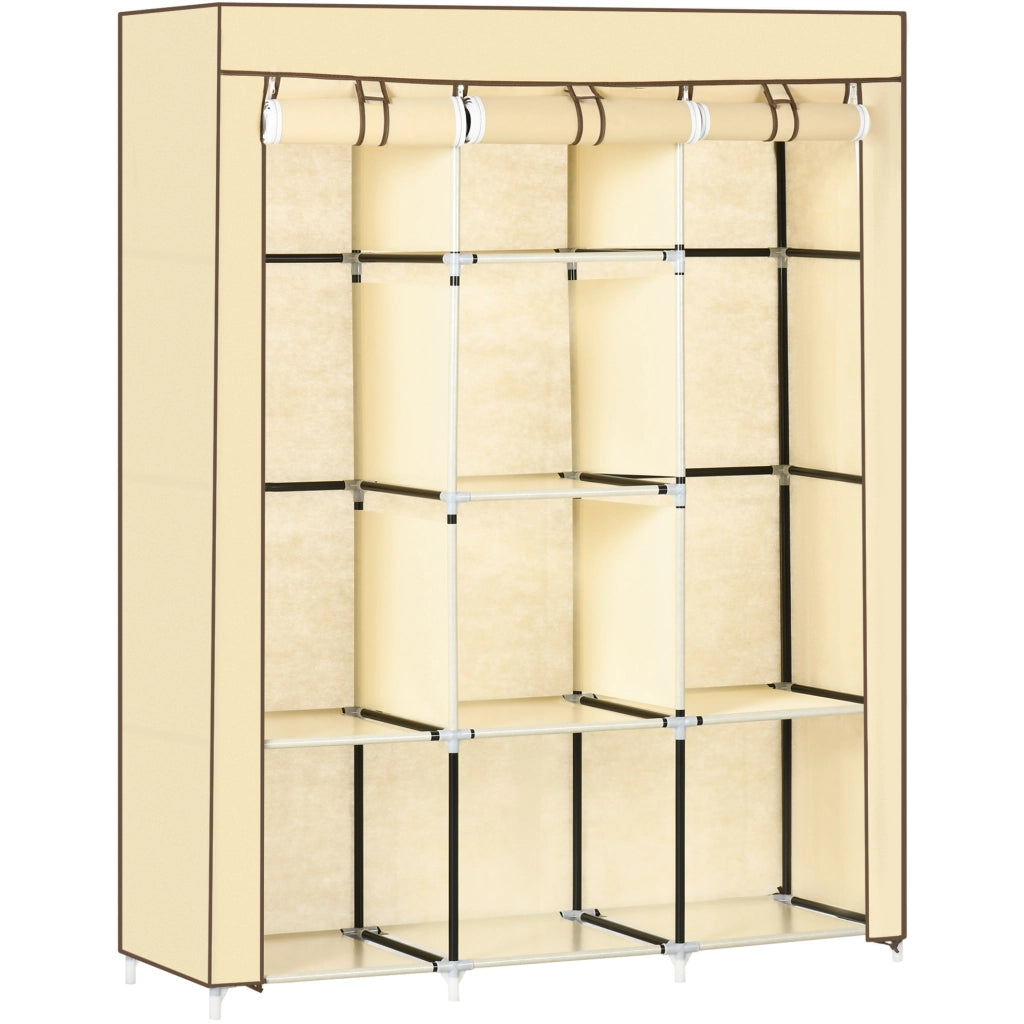 Armadio in tessuto 125x43x162,5 cm beige – 2 appendiabiti, 8 ripiani