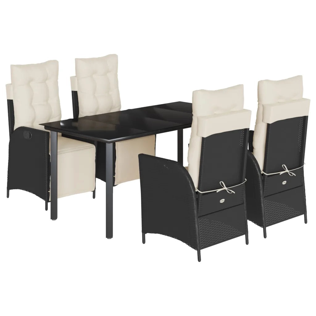 Set da Pranzo da Giardino 5 pz Nero con Cuscini in Polyrattan 3213388
