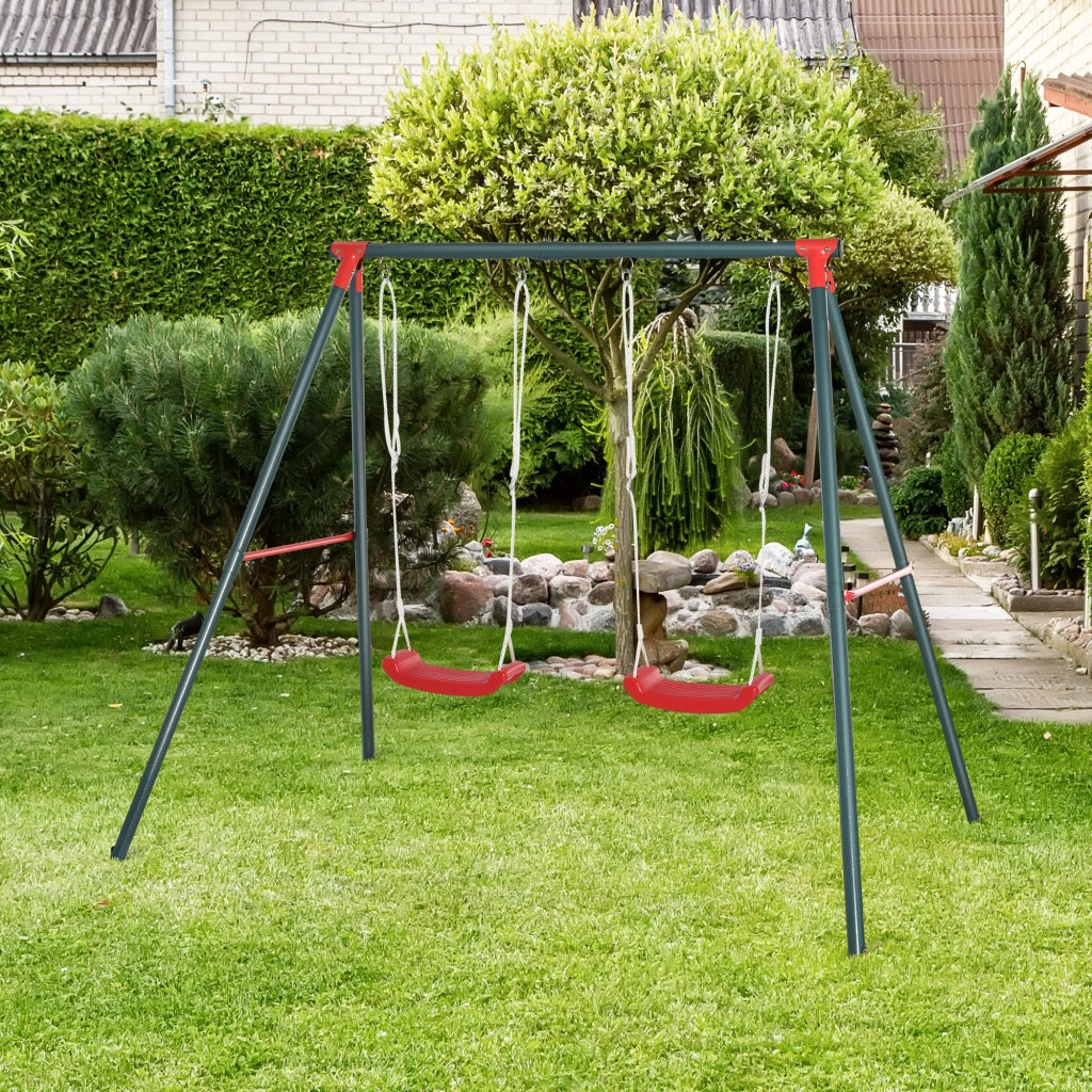 Altalena Doppia Altalena da Giardino per Bambini 3+ Anni, Verde Rosso