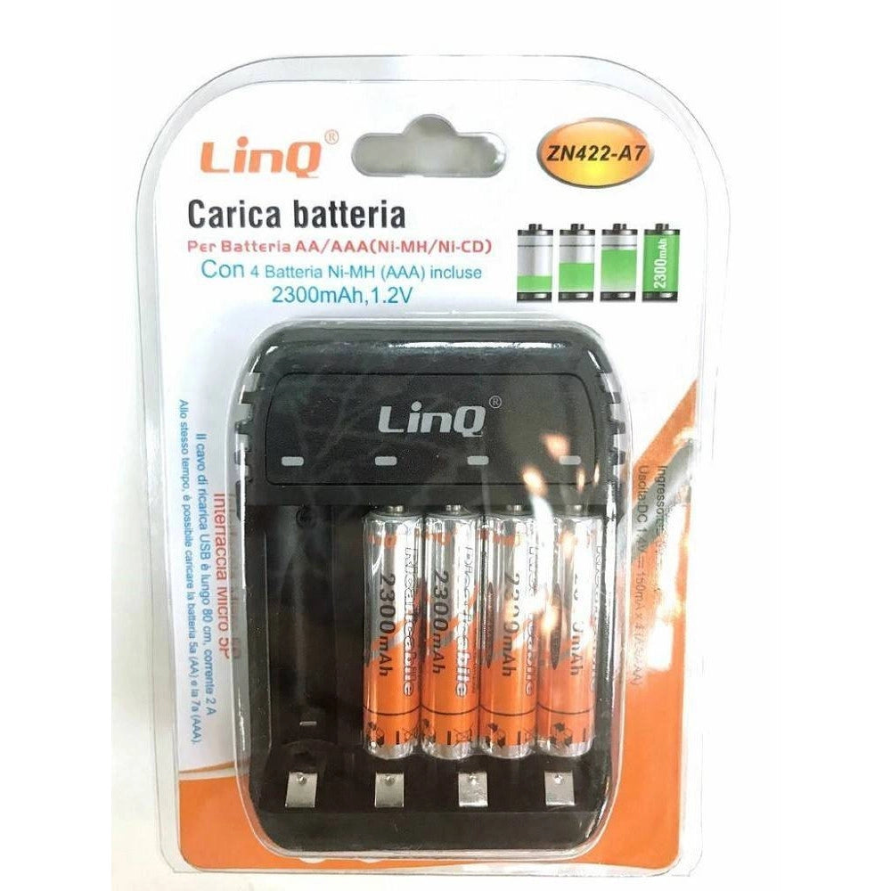 Trade Shop - Carica Batterie Pile Stilo Ministilo Aa Aaa Zn422-a7 + 4 Pile Ministilo 2300mah -