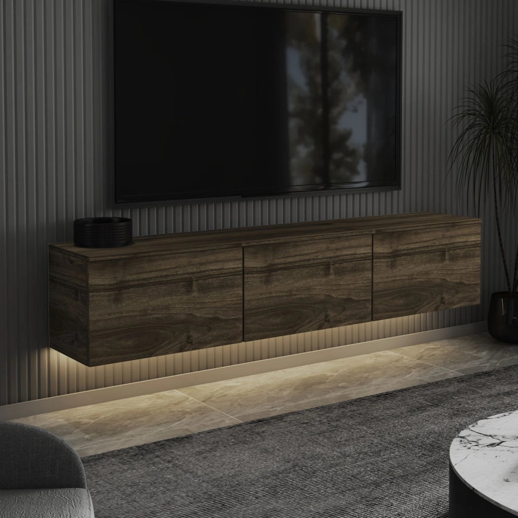 Mobile TV sospeso in legno "Neon" con illuminazione LED - 160 x 32 x 35 cm - Marrone scuro