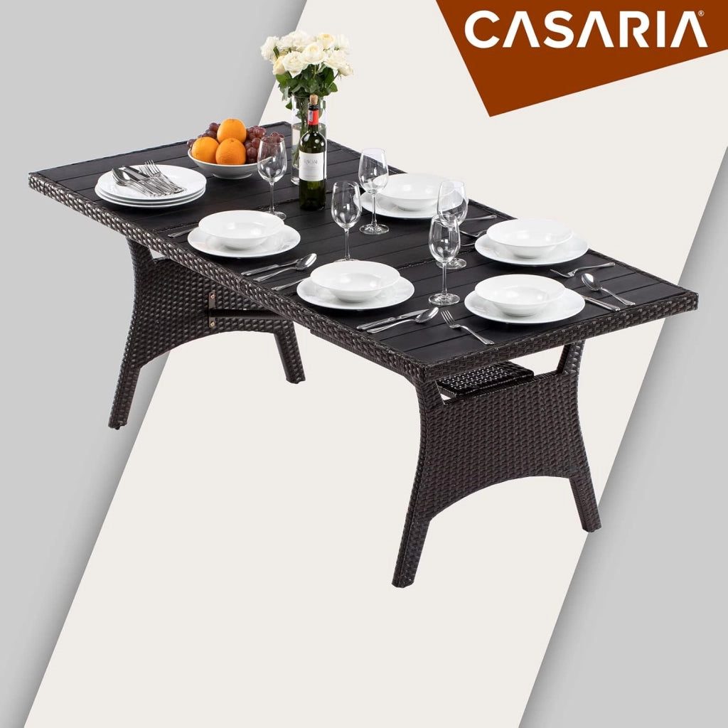 Tavolo da Giardino in Polyrattan & WPC con Ripiano 190x90x74cm Altezza Regolabile Outdoor