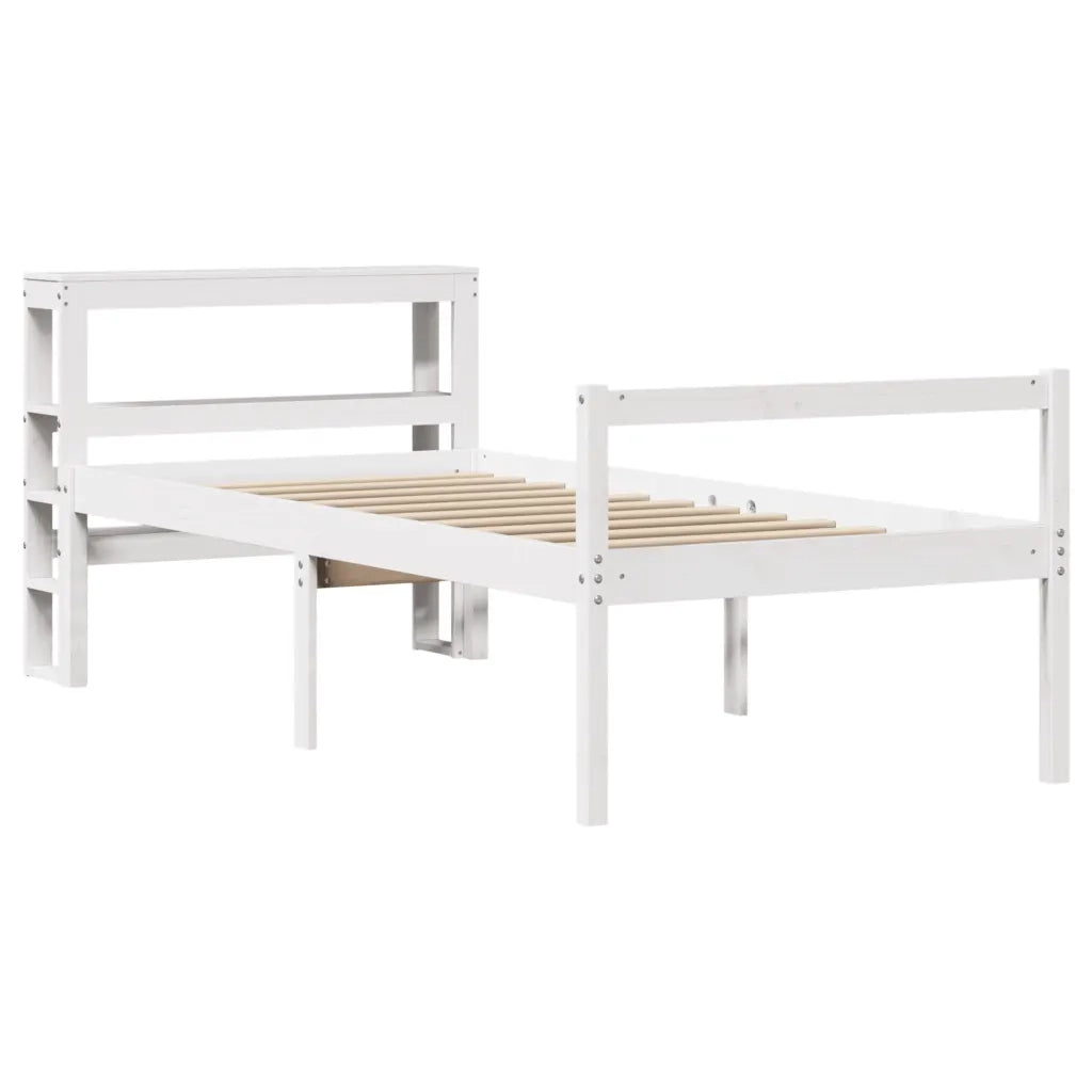 Letto Anziani con Testiera-Letto con Testiera per Anziani-Rete con Testiera Bianco 75x190cm Legno Massello Pino