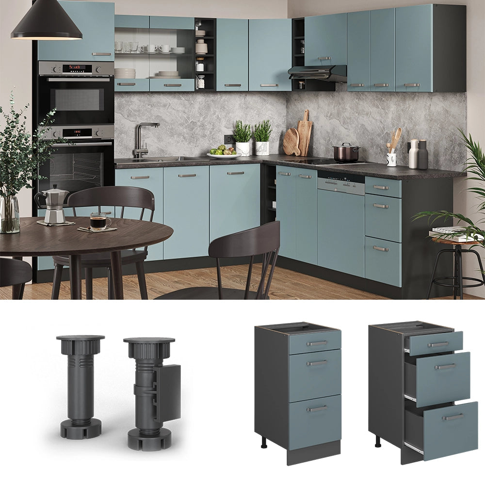 Vicco Mobiletto base per cucina Grigio-blu 40 cm con cassetti, senza piano di lavoro
