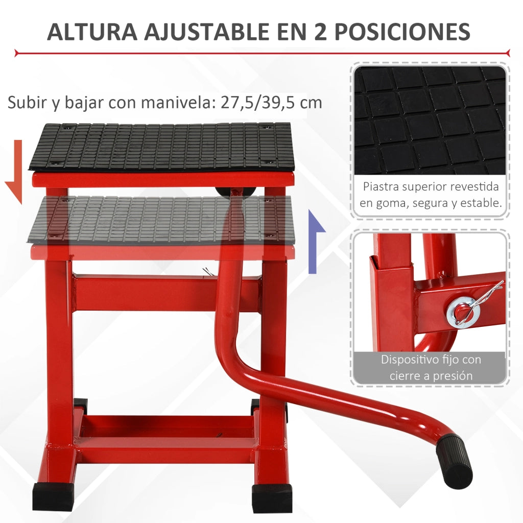 Cric per Motociclette Manuale ¨C zephmum ¨C Altezza Regolabile 27,5-39,5 cm Base Antiscivolo Portata 150kg Rosso Nero