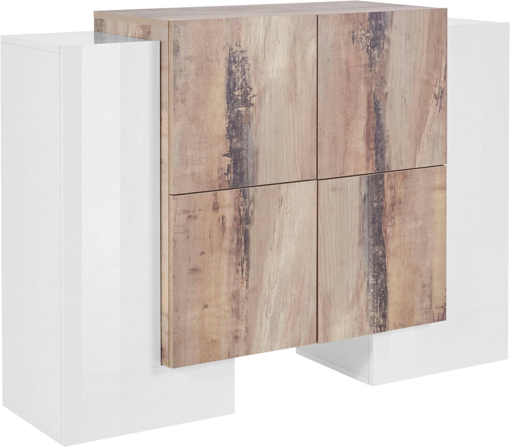 Credenza con 6 Ante 130x45x100 cm Pillon High 2A 4A Bianco Lucido/Acero Pereira