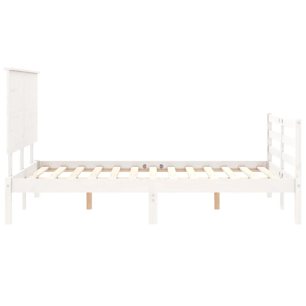 Giroletto con Testiera-Struttura Letto con testiera Bianco Small Double Legno Massello 156056
