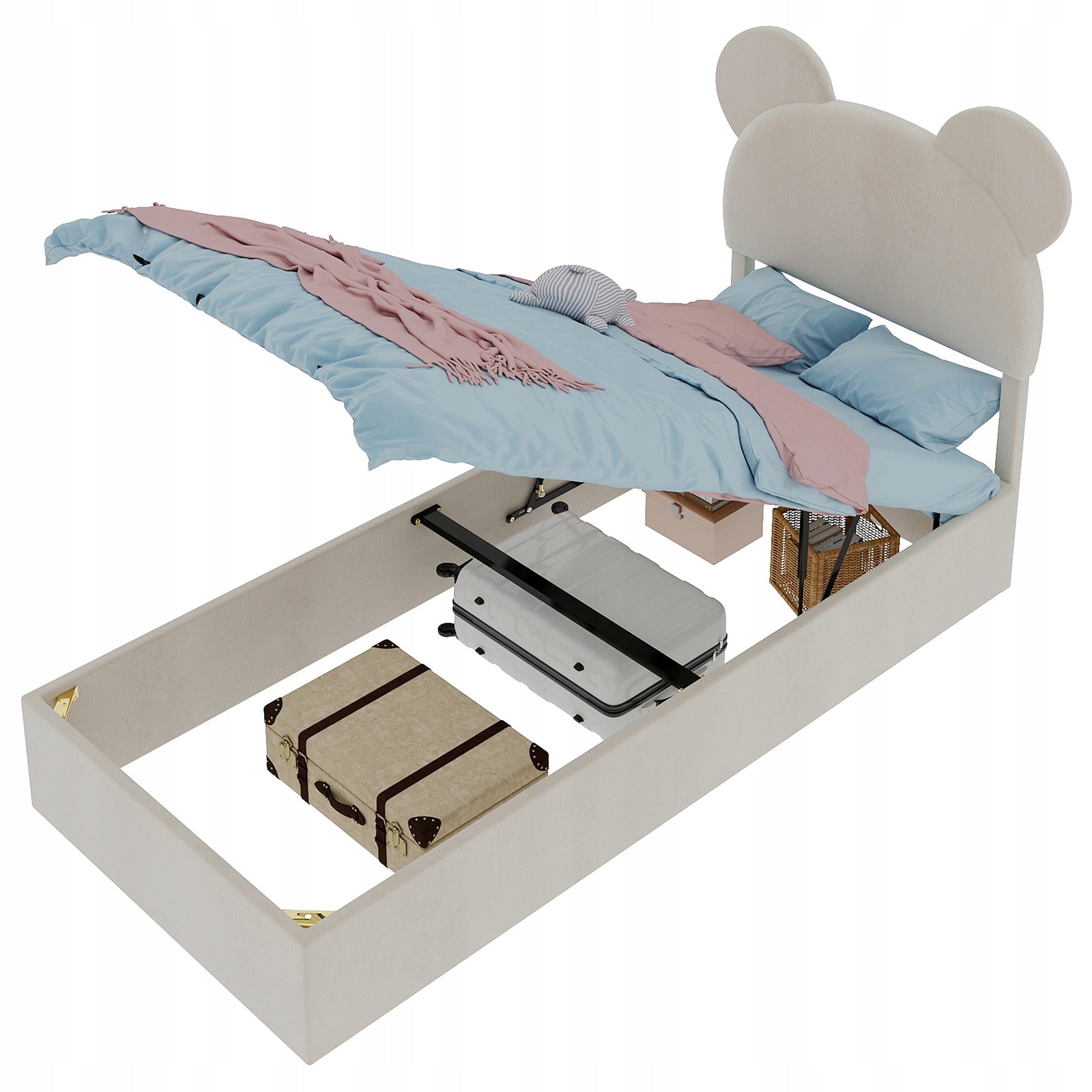 Letto imbottito singolo - Xylo - 90x200 - Beige - Testiera imbottita