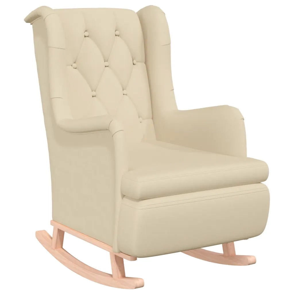 Poltrona Gambe a Dondolo in Legno di Hevea Crema in Tessuto 329414