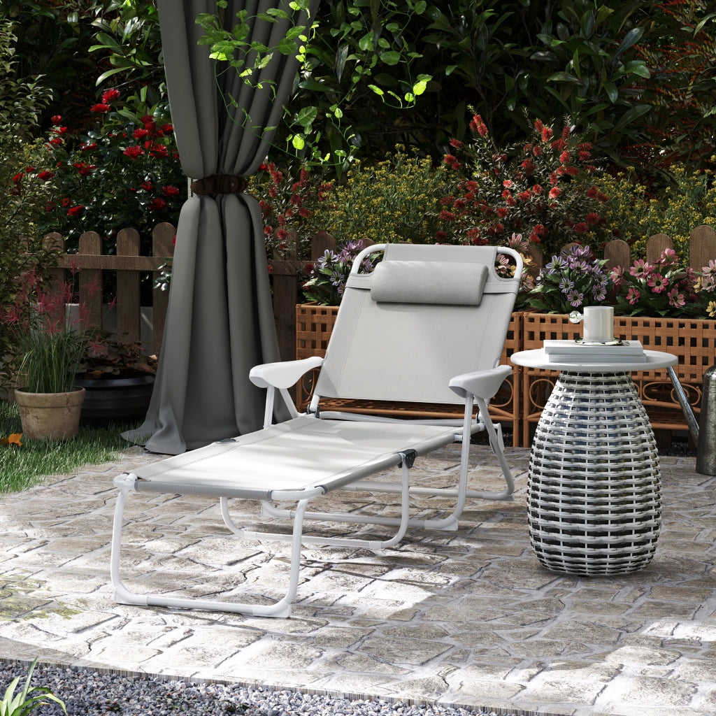 Poltrona Pieghevole con Schienale Regolabile ¨C Zephmum ¨C Grigio e Bianco 160x66x98 cm