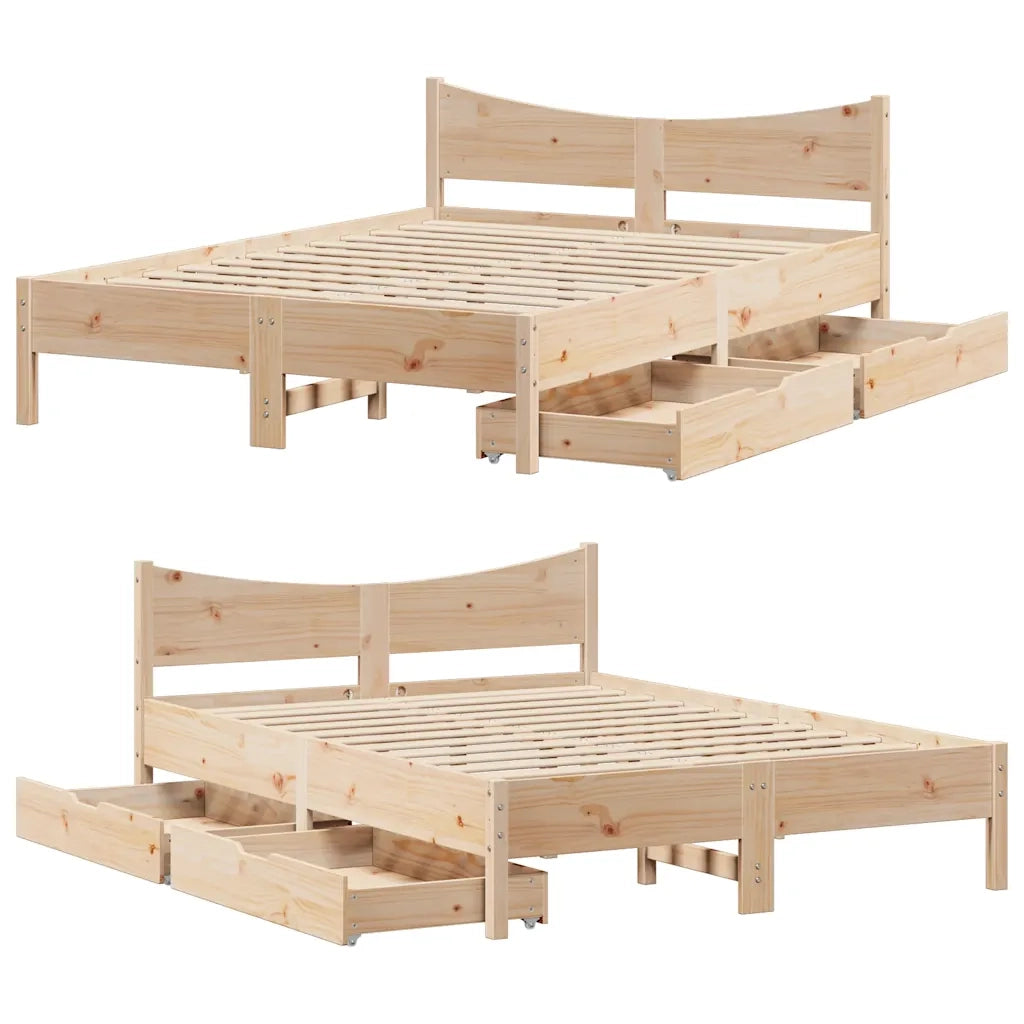 Giroletto con Cassetti 140x190 cm in Legno Massello di Pino 3301917
