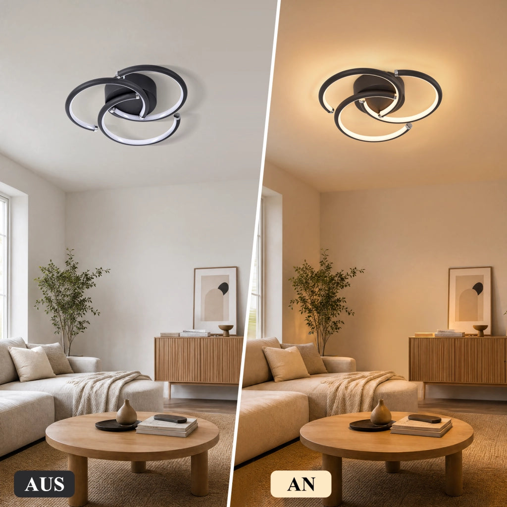 ZMH Lampada da Soffitto LED 24W 3000K Nera Anelli Moderna in Metallo per Soggiorno Ufficio Cucina Corridoio