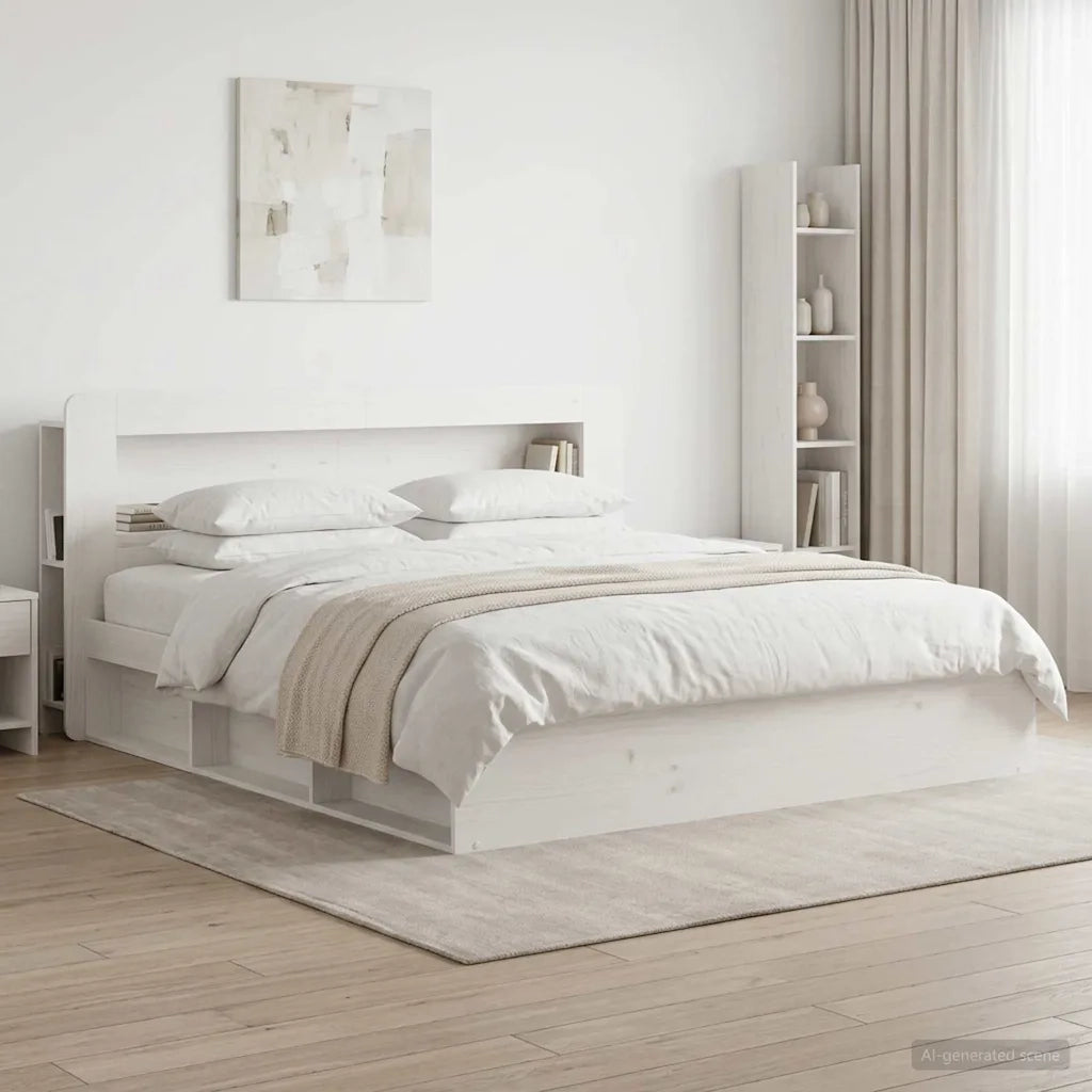 Testata del letto con archiviazione Bianco Legno ingegnerizzato